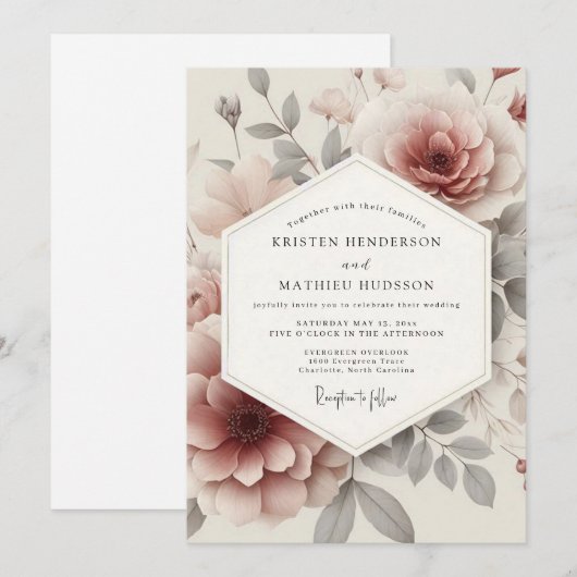 Rose Ash Ethereal Bloom Wedding Einladung (Vorne/Hinten)