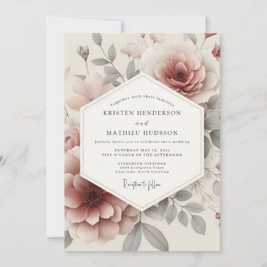 Rose Ash Etherische Blütenhochzeit Einladung (Vorderseite)