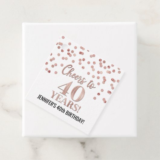 Rose auf 40 Jahre Gold Confetti Geschenkanhänger (Beispiel)