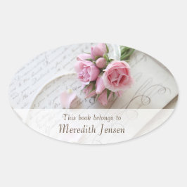 Rose auf dem Buchzeichen des 18. Jahrhunderts Ovaler Aufkleber