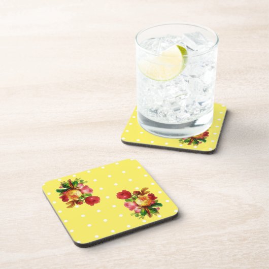 Rose auf dem Gelben Kork-Untersetzer Untersetzer (Rechte Seite)