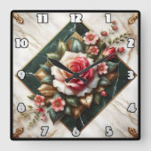 Rose auf eleganten Marmor Quadratische Wanduhr (Vorderseite)