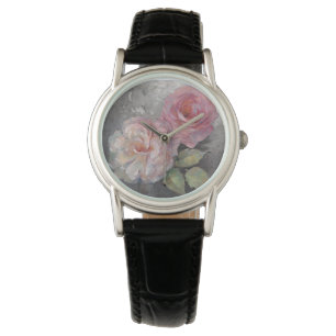 Rose auf Grau Armbanduhr