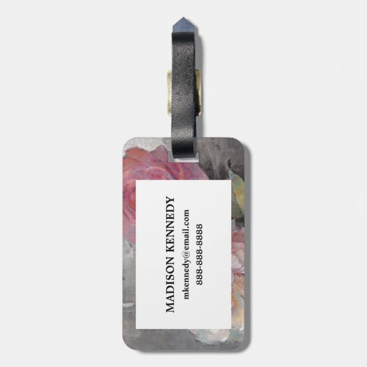 Rose auf Grau Gepäckanhänger (Rückseite vertikal)