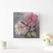 Rose auf Grau Quadratische Wanduhr (Zuhause)