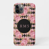 Rose auf Harlequin Monogram Case-Mate iPhone Hülle (Rückseite)