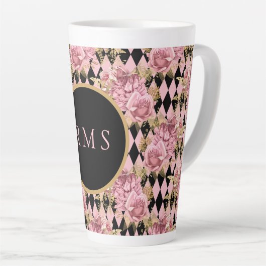 Rose auf Harlequin Monogram Milchtasse (Rechte Ecke)