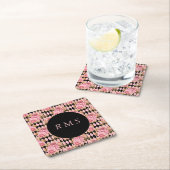 Rose auf Harlequin Monogram Rechteckiger Pappuntersetzer (Vor Ort)