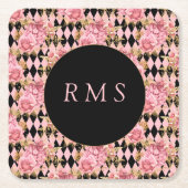 Rose auf Harlequin Monogram Rechteckiger Pappuntersetzer (Vorderseite)