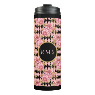 Rose auf Harlequin Monogram Thermosbecher