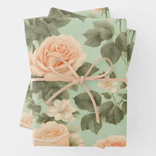 Rose auf hellgrünem Hintergrund zeichnen Geschenkpapier Set (Beispiel)