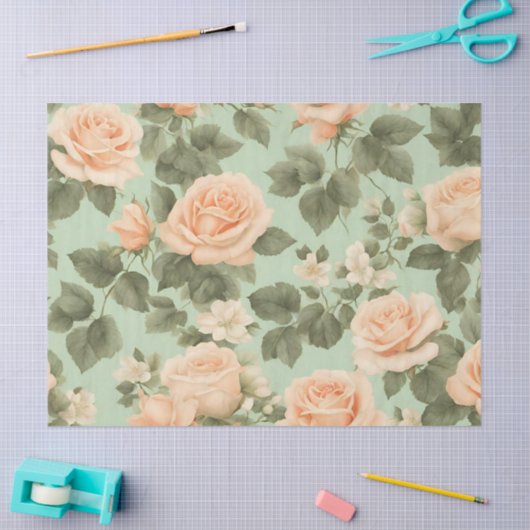 Rose auf hellgrünem Hintergrund zeichnen Seidenpapier (Basteln)