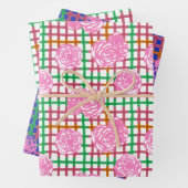 Rose auf Kariertem Muster - rosa Geschenkpapier Set (Beispiel)