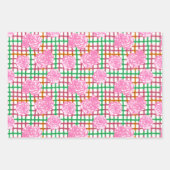 Rose auf Kariertem Muster - rosa Geschenkpapier Set (Vorderseite)
