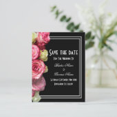 Rose auf Schwarze Hochzeit speichern das Datum Ankündigungspostkarte (Stehend Vorderseite)