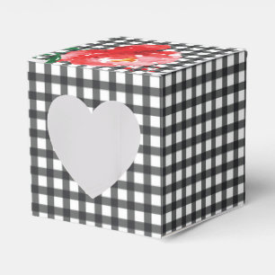 Rose auf schwarzem und weißem Gingham 2" Geschenkschachtel