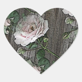 Rose auf Wetterholz Herz-Aufkleber