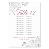 Rose auf White Wedding Tischnummer Seating Chart (Rückseite)