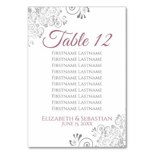 Rose auf White Wedding Tischnummer Seating Chart (Vorderseite)