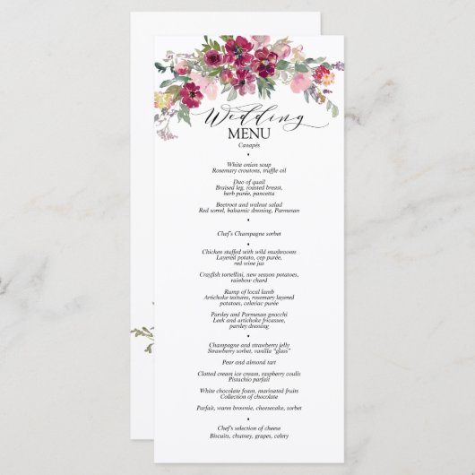 Rose aus Burgund und Wasserfarben Menükarte (Vorne/Hinten)