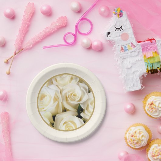 Rose aus Elfenbein Pappteller (Party)