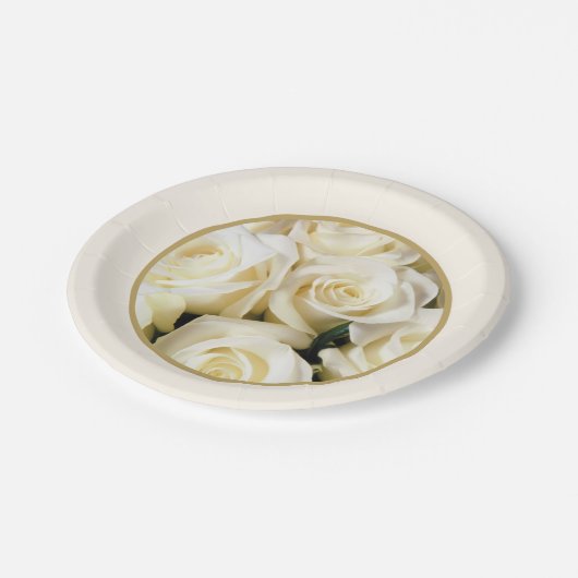 Rose aus Elfenbein Pappteller (Schrägansicht)