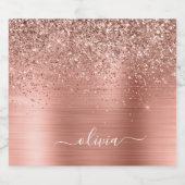 Rose aus gebürstetem Metall, Gold Rosa Glitzer Mon Alkoholflaschenetikett (Einzelnes Label)