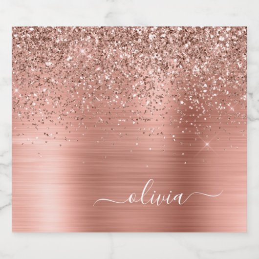 Rose aus gebürstetem Metall, Gold Rosa Glitzer Mon Bierflaschenetikett (Einzelnes Label)