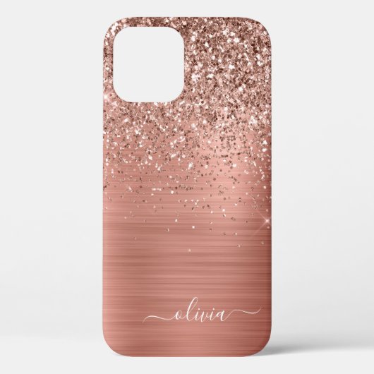 Rose aus gebürstetem Metall, Gold Rosa Glitzer Mon Case-Mate iPhone Hülle (Rückseite)