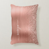 Rose aus gebürstetem Metall, Gold Rosa Glitzer Mon Dekokissen (Vorderseite(Vertikal))