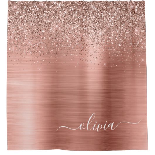 Rose aus gebürstetem Metall, Gold Rosa Glitzer Mon Duschvorhang (Vorderseite)