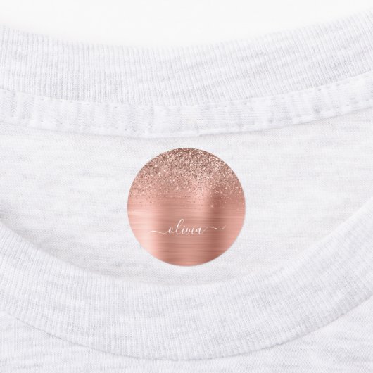 Rose aus gebürstetem Metall, Gold Rosa Glitzer Mon Etiketten (Befestigt)