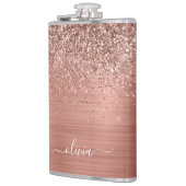 Rose aus gebürstetem Metall, Gold Rosa Glitzer Mon Flachmann (Links)