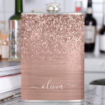 Rose aus gebürstetem Metall, Gold Rosa Glitzer Mon Flachmann<br><div class="desc">Rose Gold - Rosa schwarze Imitate Folie Glitzer aus metallischem Sparkel mit Monogramm-Namen aus gebürstetem Metall und Flasche aus anfänglichem Party. Das macht den perfekten 16 Geburtstag,  Hochzeit,  Brautparty,  Jubiläum,  Babydusche oder Junggeselinnen-Abschied Geschenk für jemanden,  der Lieben glamourösen Luxus und schicke Stile.</div>