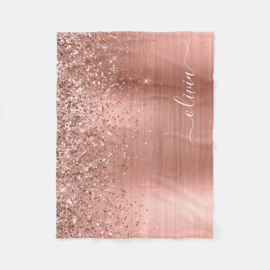 Rose aus gebürstetem Metall, Gold Rosa Glitzer Mon Fleecedecke (Vorderseite)