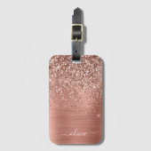Rose aus gebürstetem Metall, Gold Rosa Glitzer Mon Gepäckanhänger (Vorderseite Vertikal)