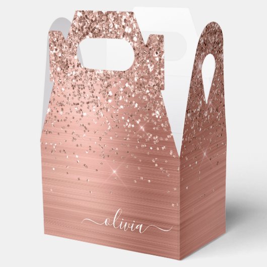 Rose aus gebürstetem Metall, Gold Rosa Glitzer Mon Geschenkschachtel (Geöffnet)