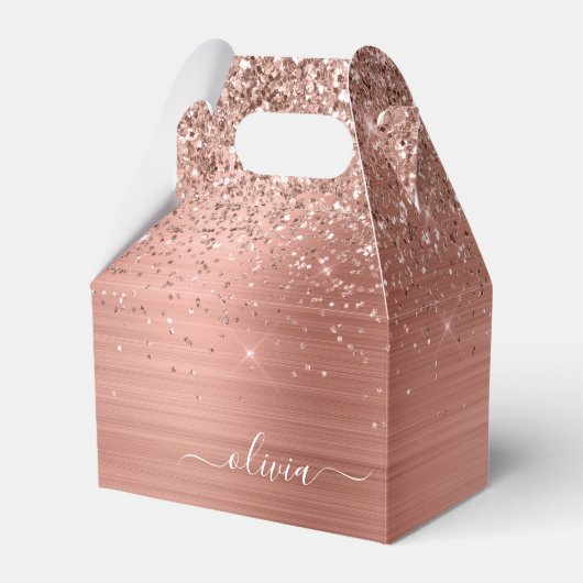 Rose aus gebürstetem Metall, Gold Rosa Glitzer Mon Geschenkschachtel (Vorderseite)