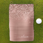 Rose aus gebürstetem Metall, Gold Rosa Glitzer Mon Golfhandtuch<br><div class="desc">Rose Gold - Schwarz rosa Imitate Foil Metallic Sparkle Glitzer gebürstetes Metall Monogram Name Golf Handtuch. Das macht den perfekten 16 Geburtstag,  Hochzeit,  Brautparty,  Jubiläum,  Babydusche oder Junggeselinnen-Abschied Geschenk für jemanden,  der Lieben glamourösen Luxus und schicke Stile.</div>