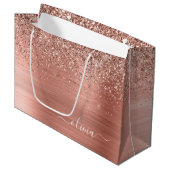 Rose aus gebürstetem Metall, Gold Rosa Glitzer Mon Große Geschenktüte (Vorderseite Schrägansicht)