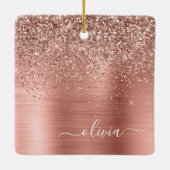 Rose aus gebürstetem Metall, Gold Rosa Glitzer Mon Keramikornament (Rückseite)