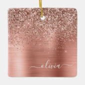 Rose aus gebürstetem Metall, Gold Rosa Glitzer Mon Keramikornament (Vorderseite)