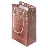 Rose aus gebürstetem Metall, Gold Rosa Glitzer Mon Kleine Geschenktüte (Vorderseite Schrägansicht)
