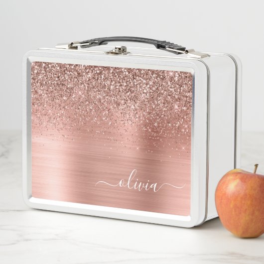 Rose aus gebürstetem Metall, Gold Rosa Glitzer Mon Metall Brotdose (Beispiel)