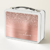 Rose aus gebürstetem Metall, Gold Rosa Glitzer Mon Metall Brotdose (Rückseite)