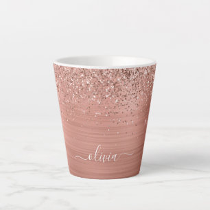 Rose aus gebürstetem Metall, Gold Rosa Glitzer Mon Milchtasse