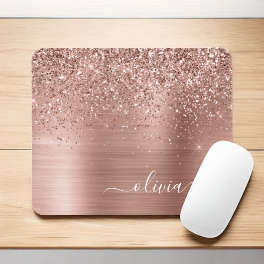 Rose aus gebürstetem Metall, Gold Rosa Glitzer Mon Mousepad