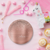 Rose aus gebürstetem Metall, Gold Rosa Glitzer Mon Pappteller (Party)