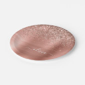 Rose aus gebürstetem Metall, Gold Rosa Glitzer Mon Pappteller (Schrägansicht)