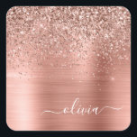 Rose aus gebürstetem Metall, Gold Rosa Glitzer Mon Quadratischer Aufkleber<br><div class="desc">Rose Gold - Schwarz rosa Imitate Foil Metallic Sparkle Glitzer gebürstete Metal Monogram Name und Initial Paper Party Aufkleber Adressenmarken. Das macht den perfekten 16 Geburtstag,  Hochzeit,  Brautparty,  Jubiläum,  Babydusche oder Junggeselinnen-Abschied Geschenk für jemanden,  der Lieben glamourösen Luxus und schicke Stile.</div>